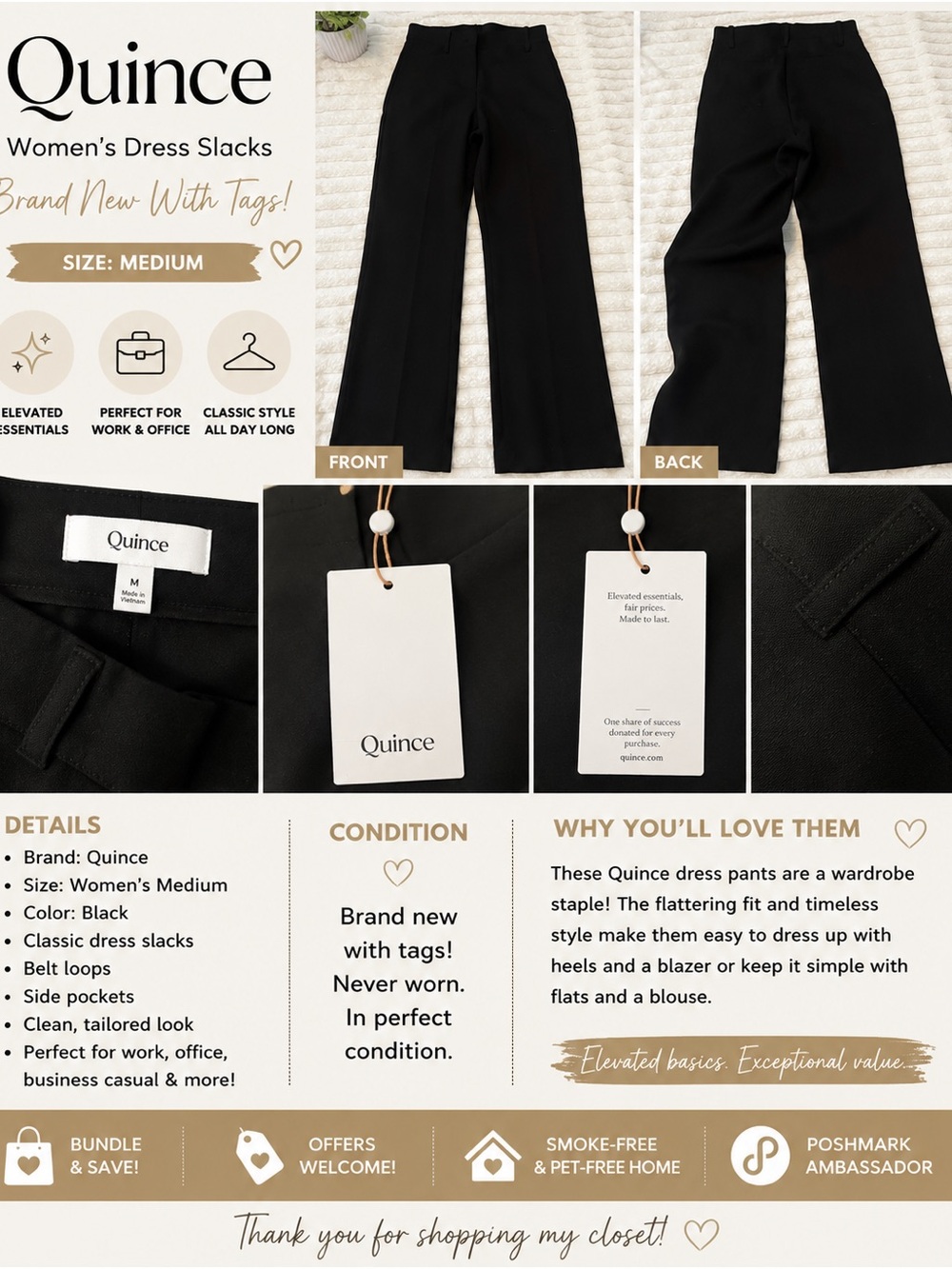 Quince Black Women’s Dress Pants - Classic Tailored Slacks